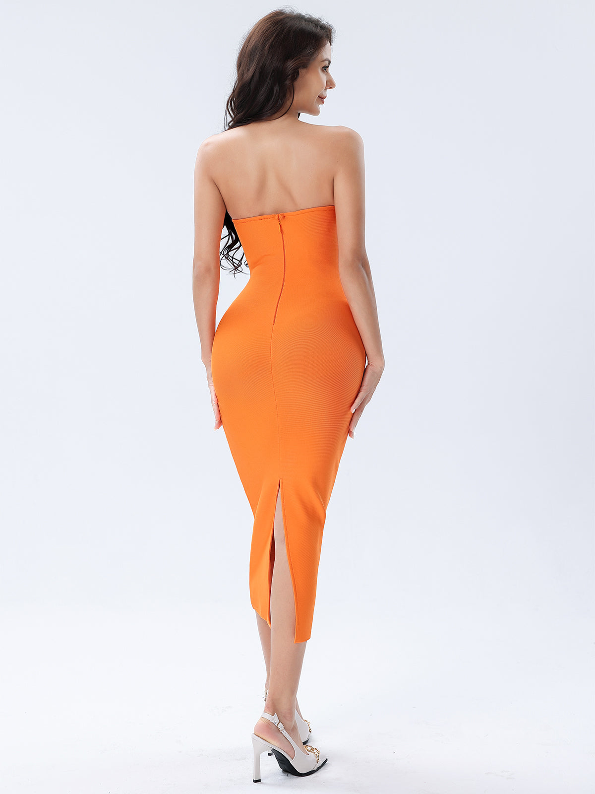 Strapless Cut Out Tube Bandage Split Dress