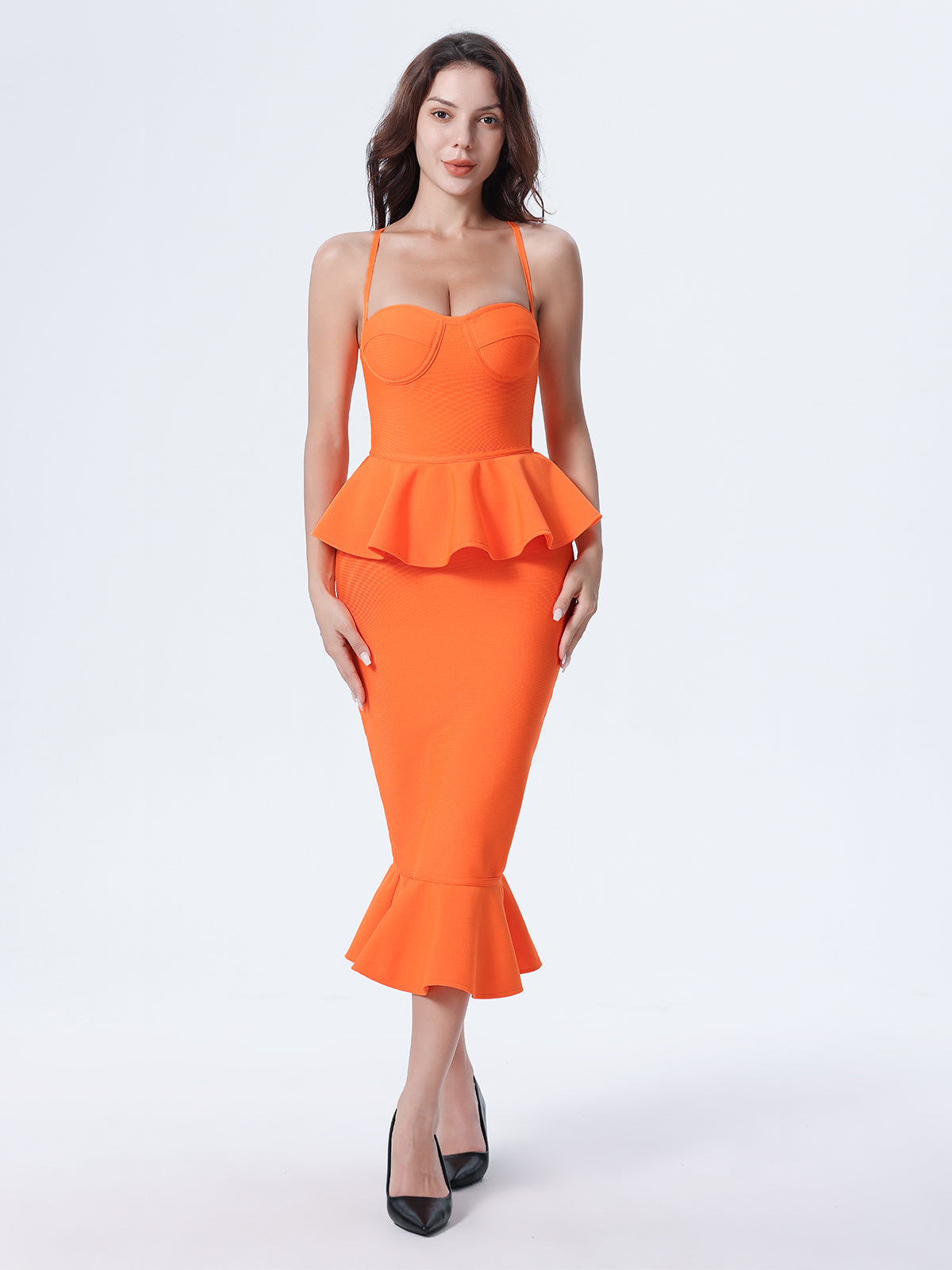 Elegant Sleeveless Strap Ruffle Fishtail Bandage Dress