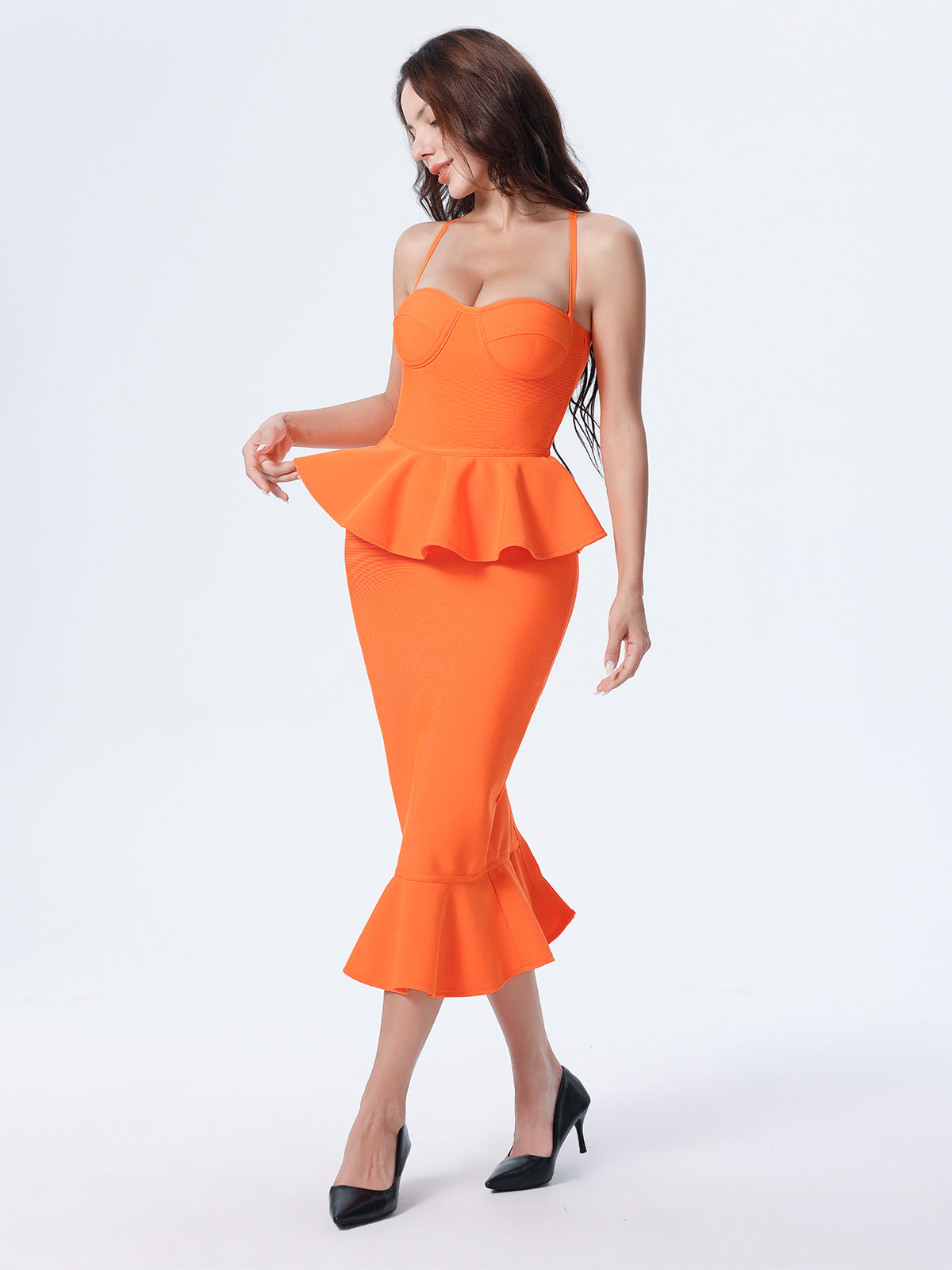 Elegant Sleeveless Strap Ruffle Fishtail Bandage Dress