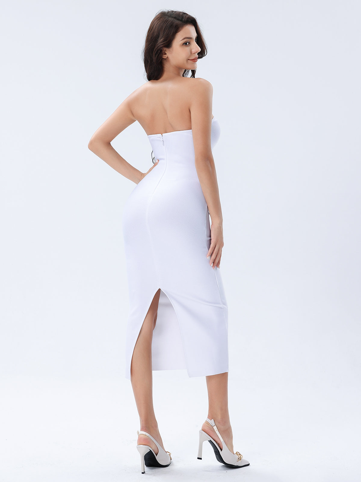 Strapless Cut Out Tube Bandage Split Dress